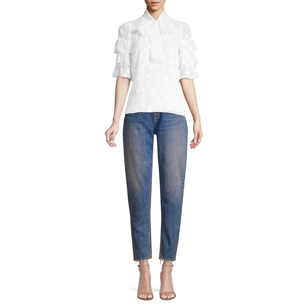 Rebecca Taylor‎ Polka Dot Ruffled Tie-Neck Blouse